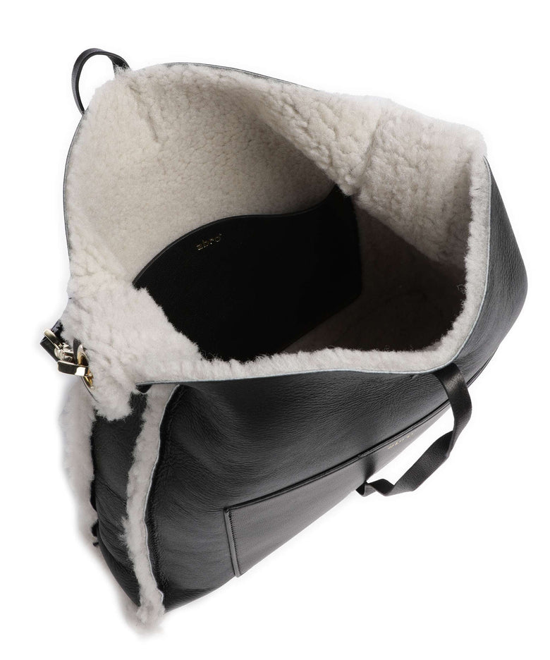Abro Shearling Raquel Hobo bag black/white
