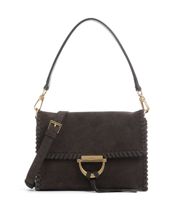 Abro Suede Temi Stitch Sac porté épaule dark brown