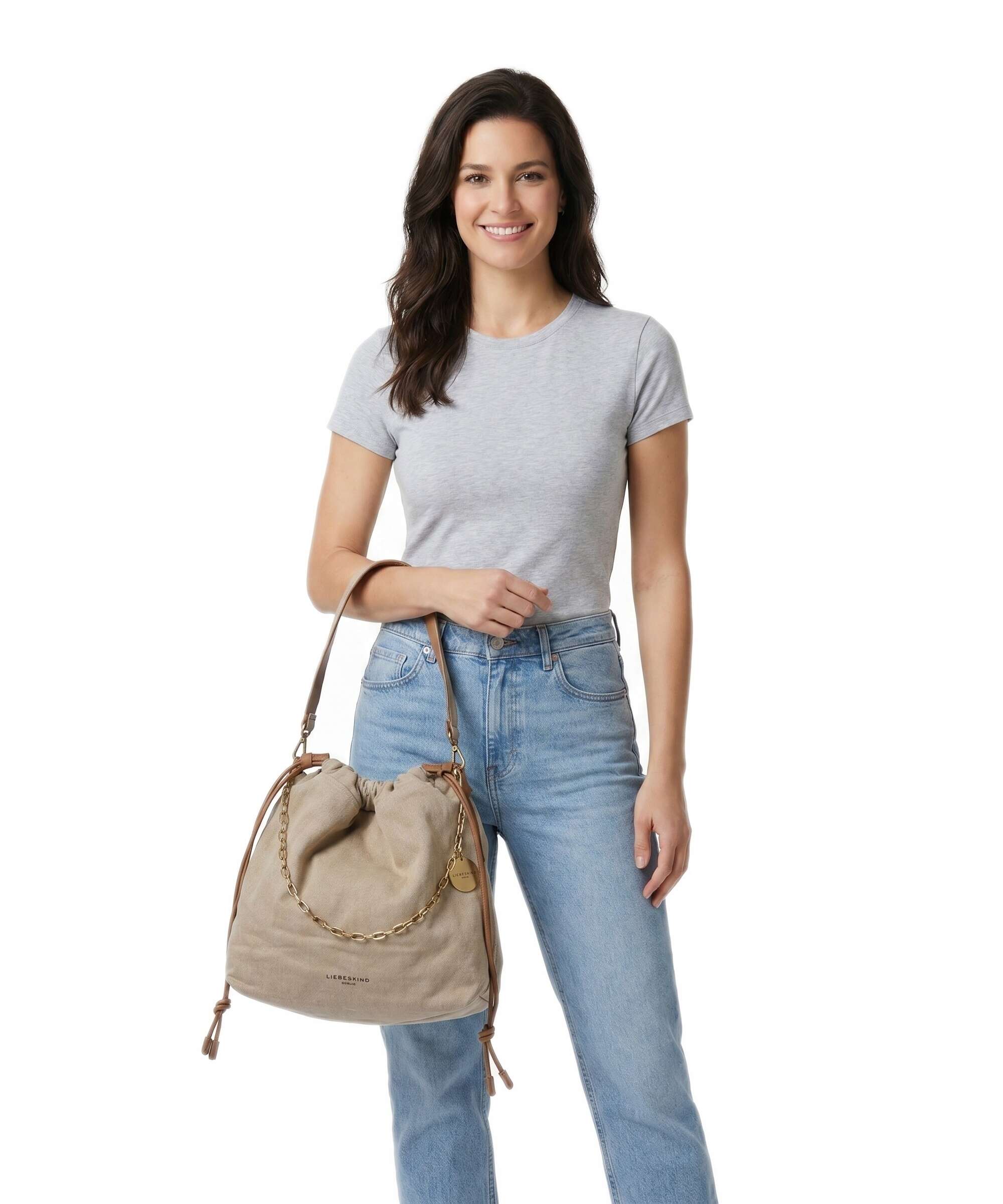 Liebeskind Lya II Denim M Bucket bag beige