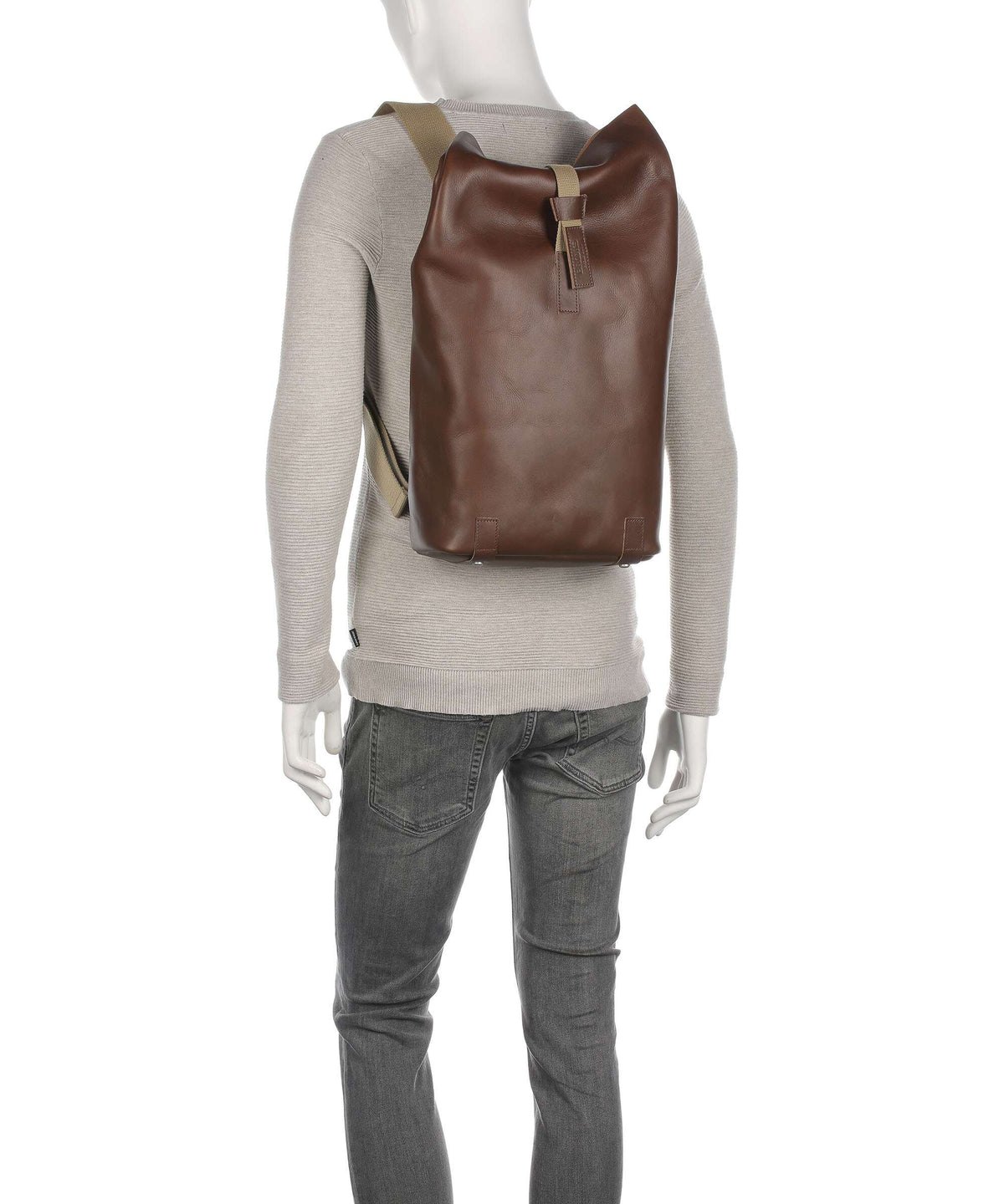 Brooks England Pickwick Leather Small Rolltop backpack dark tan