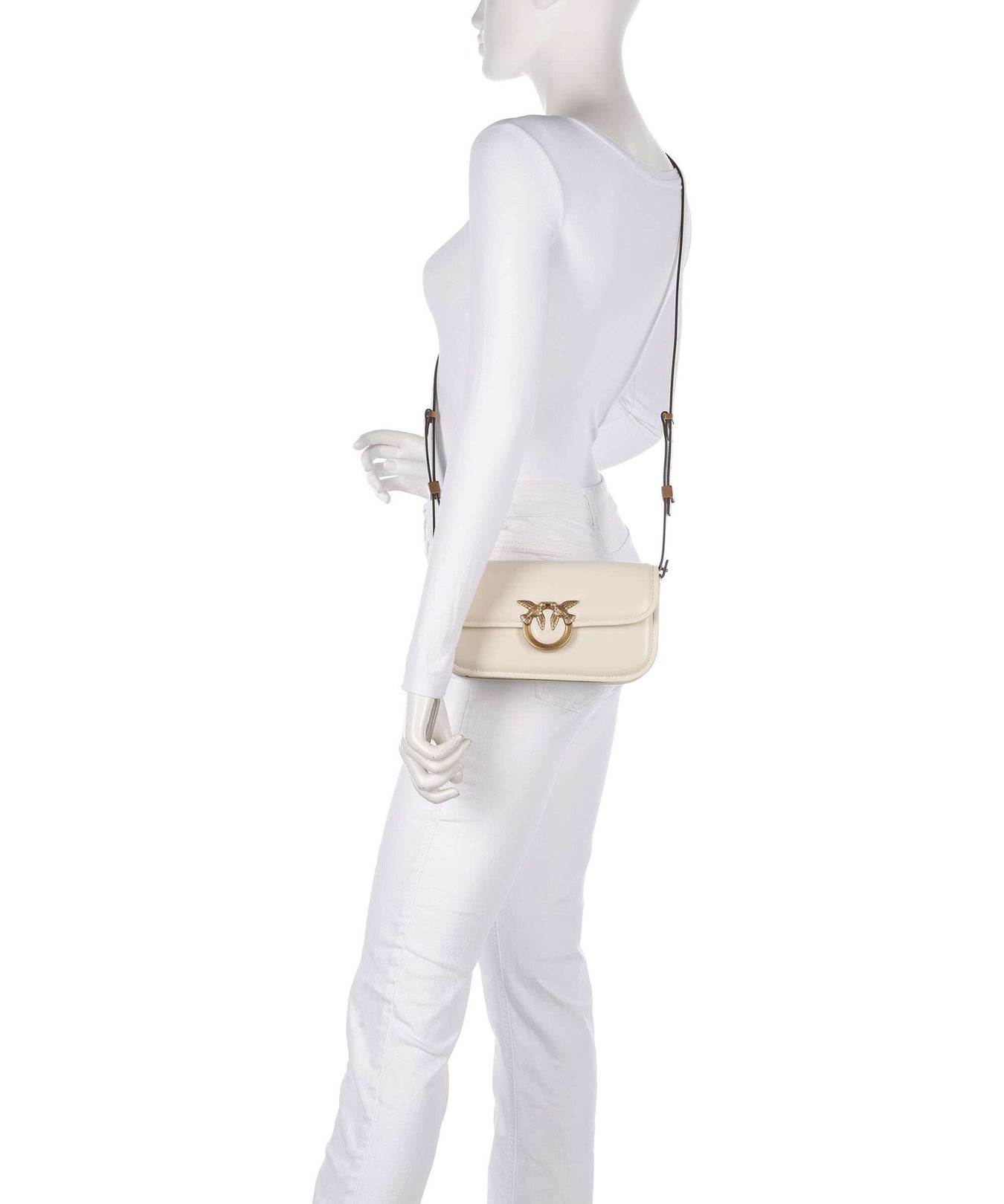 Pinko Love Box Horizontal Shoulder bag bianco seta/antique gold