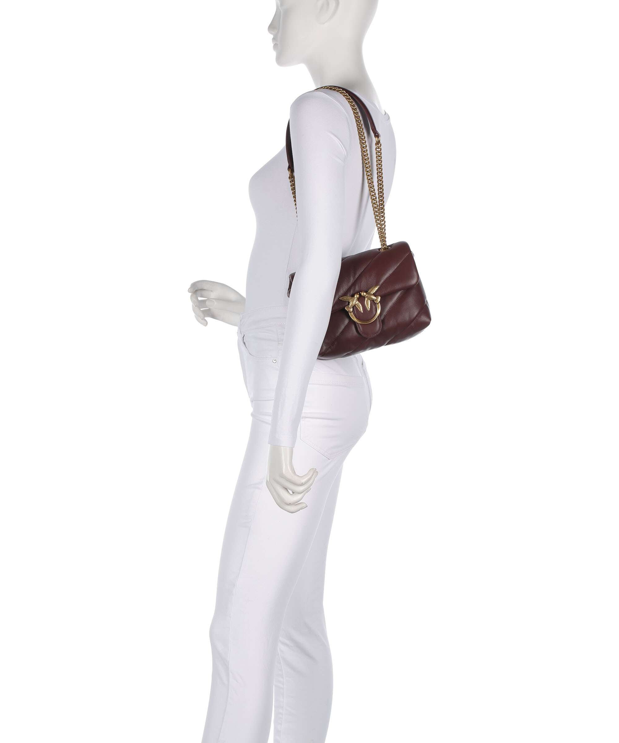 Pinko Love Puff Mini Shoulder bag burgundy wine/antique gold