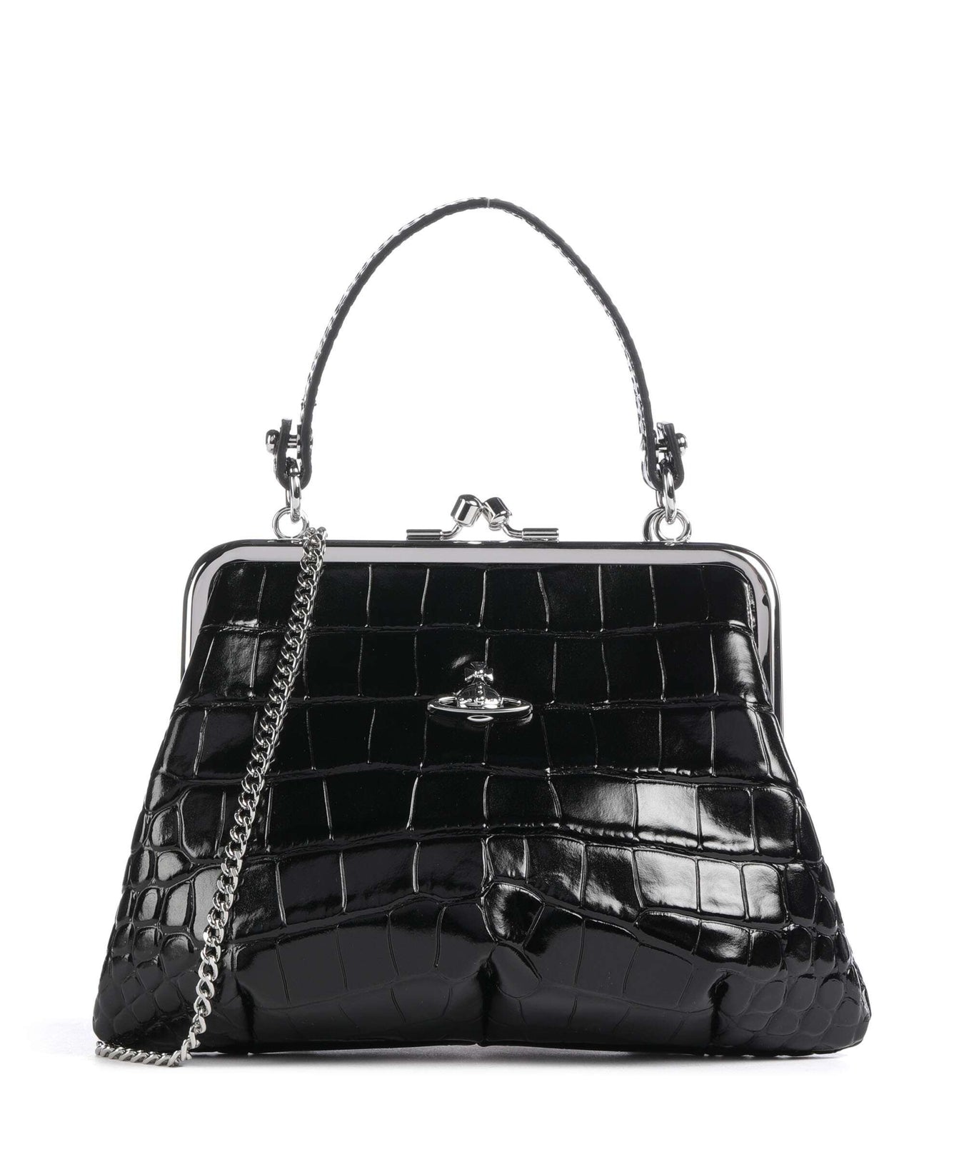 Vivienne Westwood Granny Frame Embossed Croc Handbag black