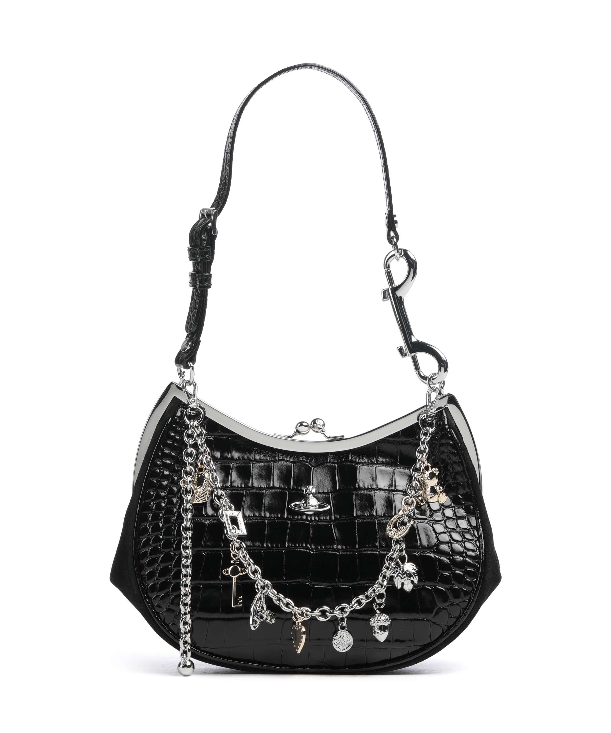 Vivienne Westwood Charm Frame Embossed Croc Shoulder bag black