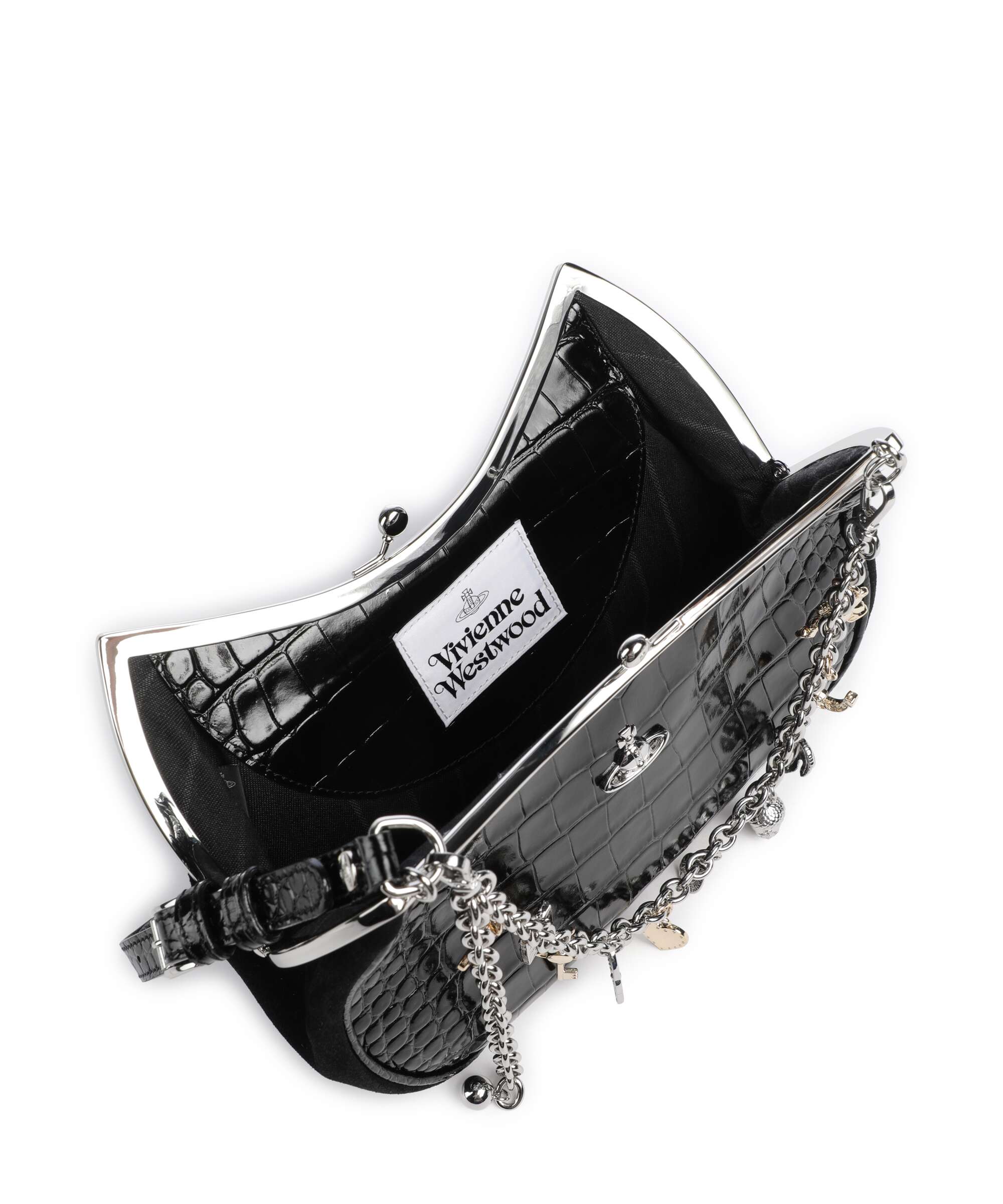 Vivienne Westwood Charm Frame Embossed Croc Shoulder bag black