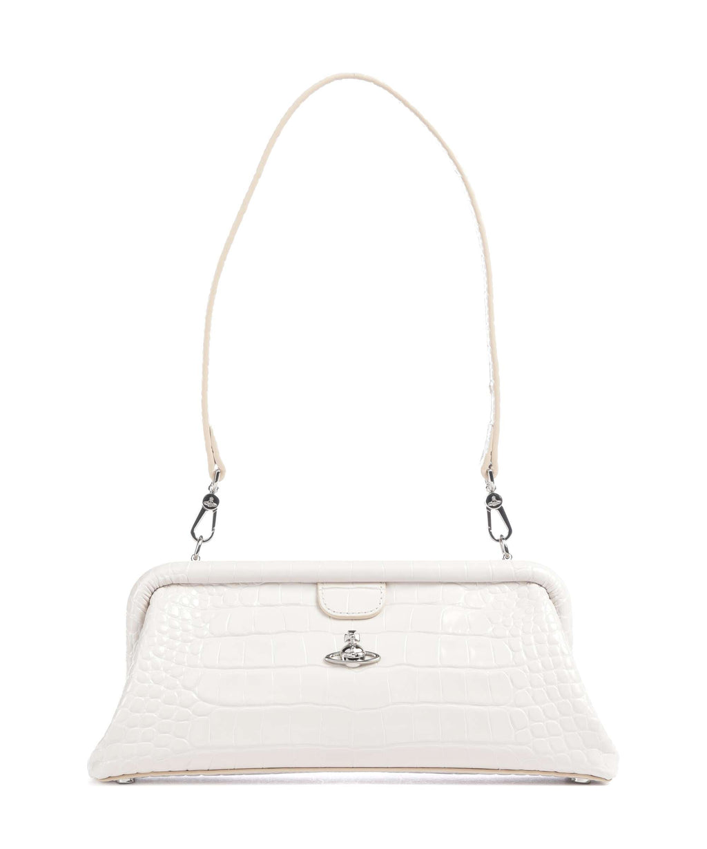 Vivienne Westwood Jane Frame Embossed Croc Shoulder bag pearl white