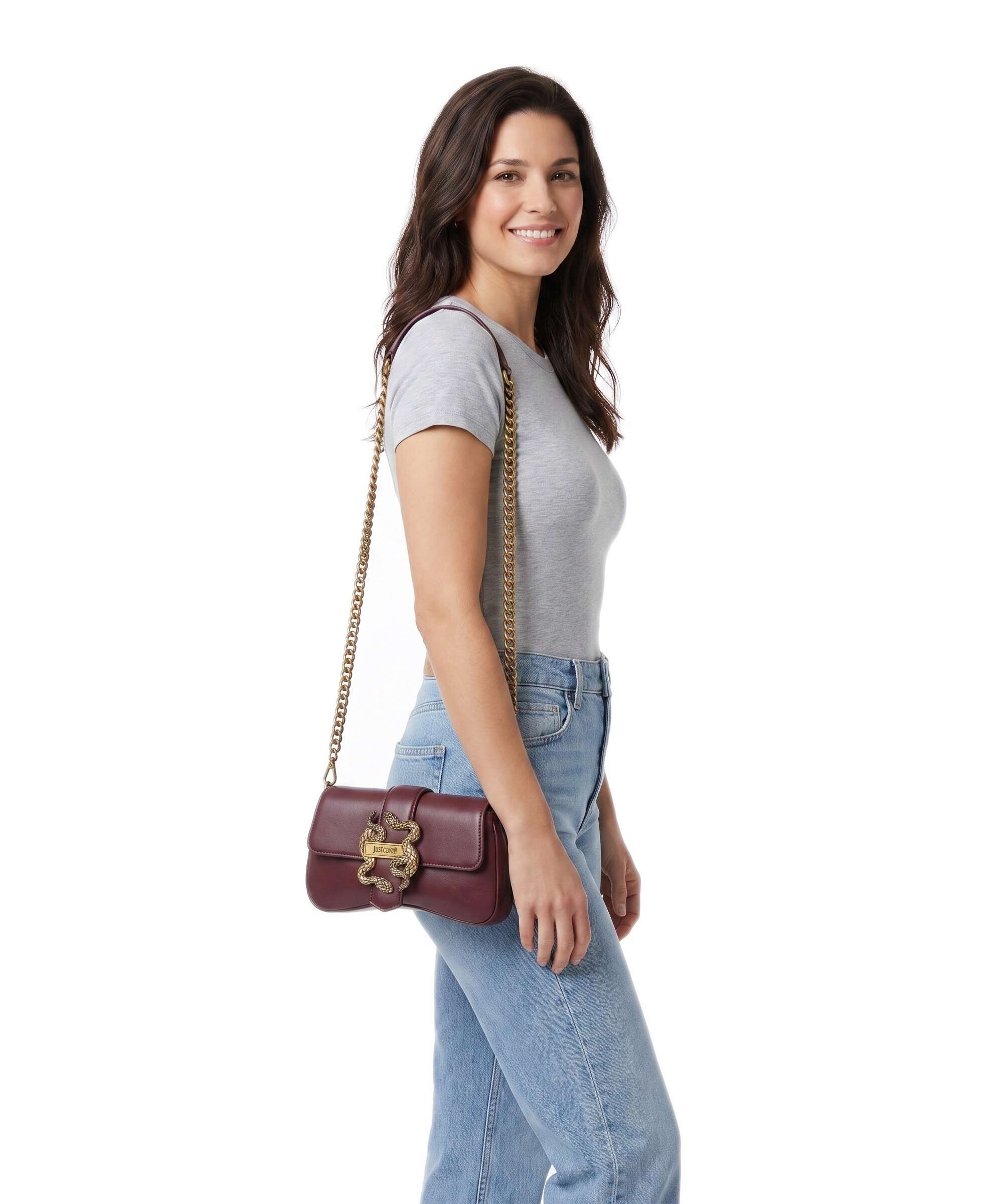 Just Cavalli Iconic Snakes Crossbody bag cordovan