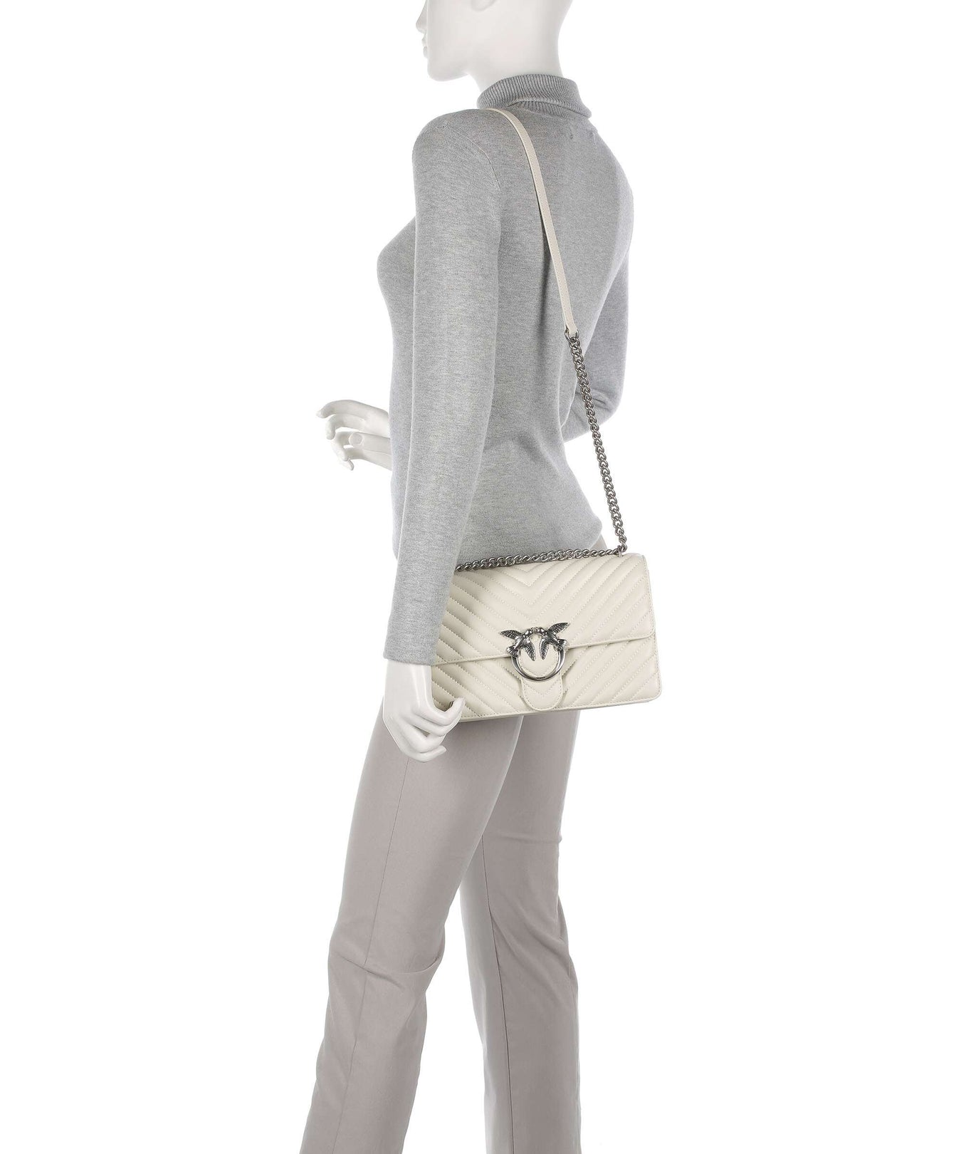 Pinko Love One Classic Shoulder bag bianco seta/old silver