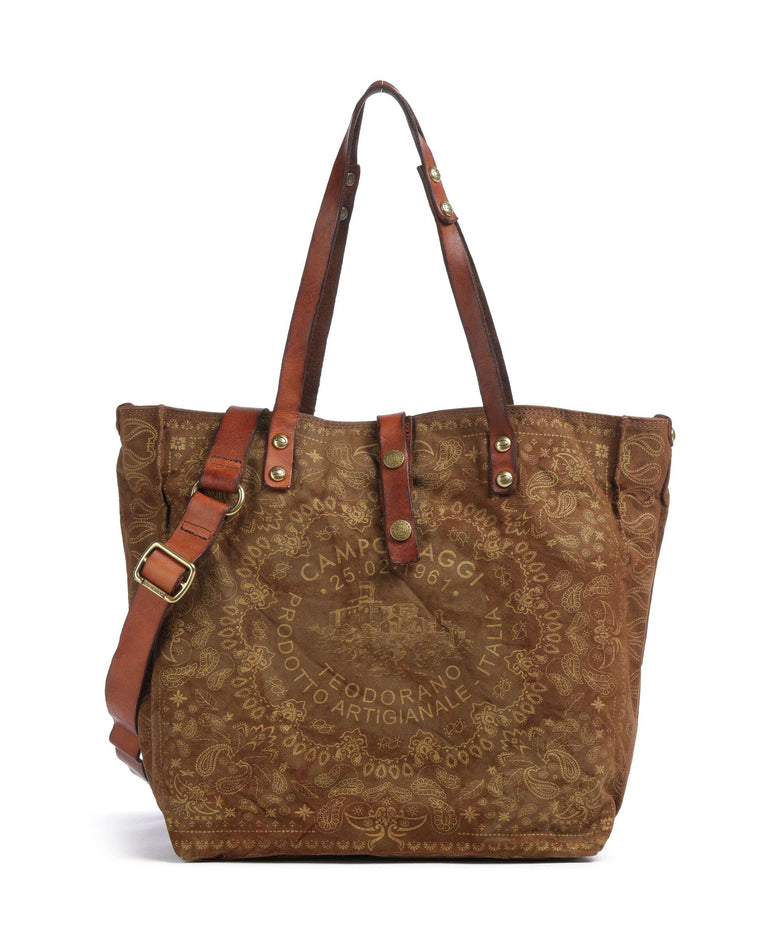 Campomaggi Tote bag verde militare/cognac/oro