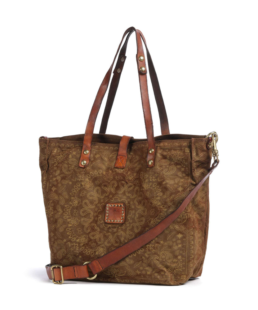 Campomaggi Tote bag verde militare/cognac/oro