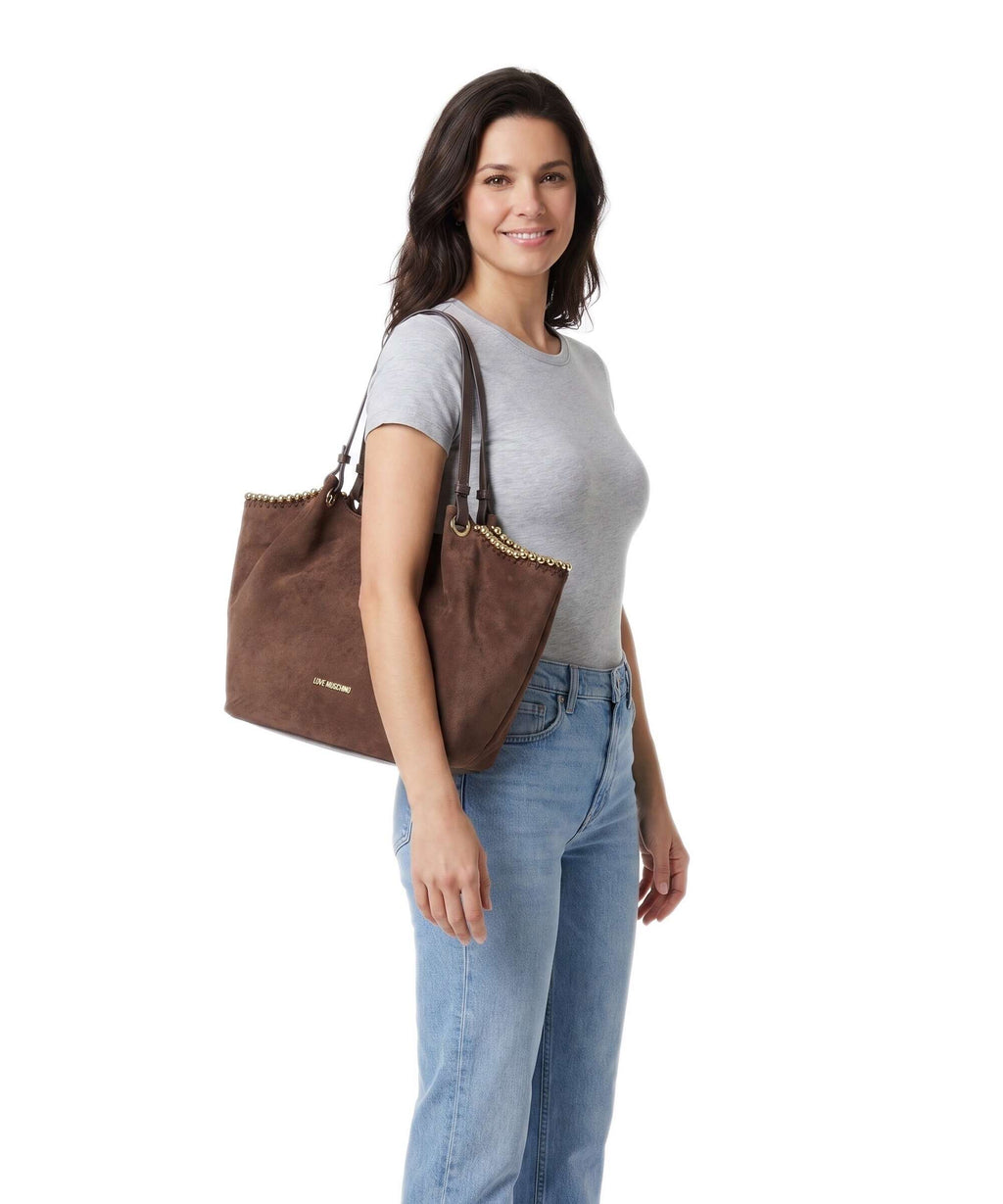 Love Moschino Gold Bead Tote bag cioccolato