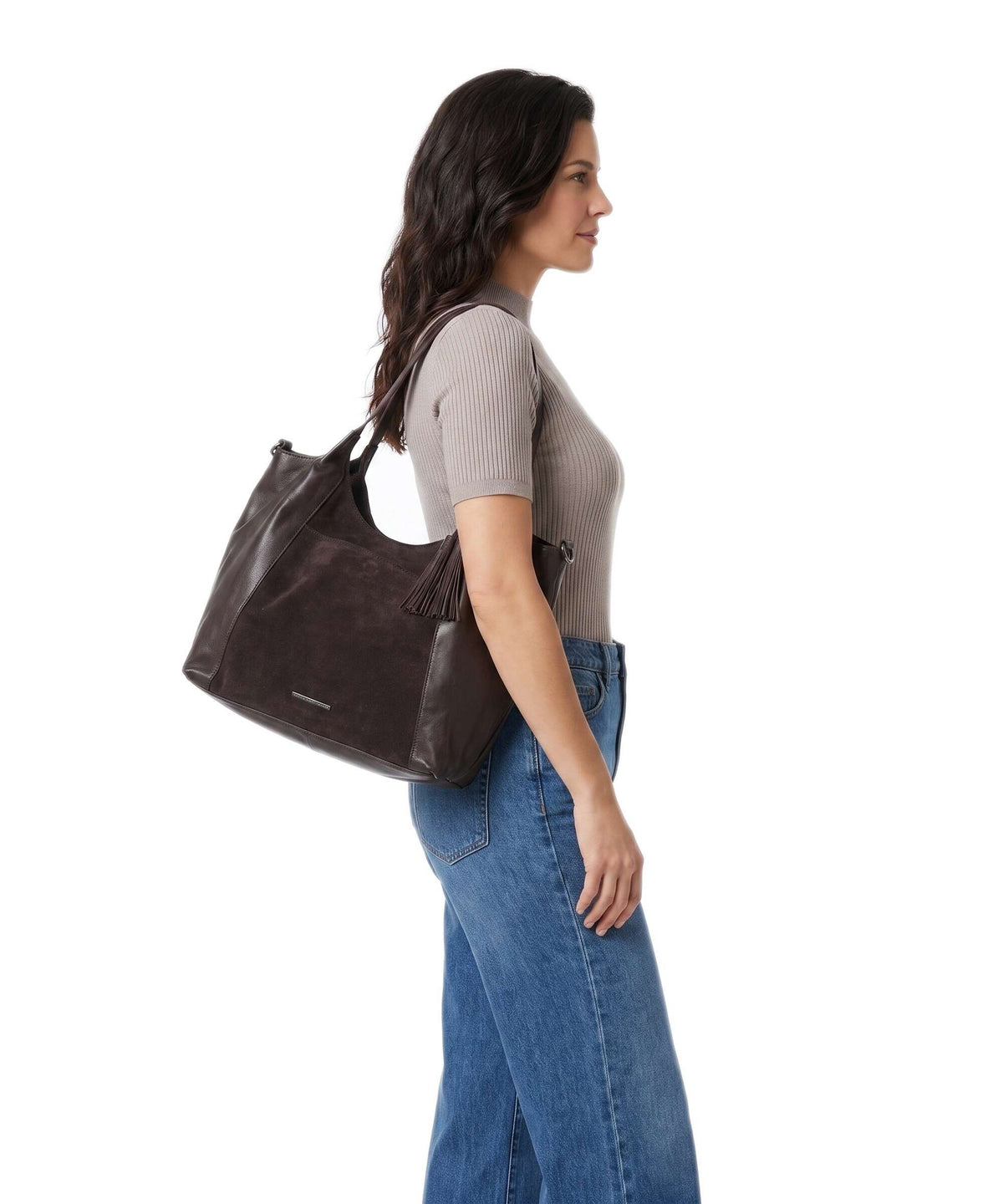 Spikes & Sparrow Suede Mix Ryana Tote bag dark brown