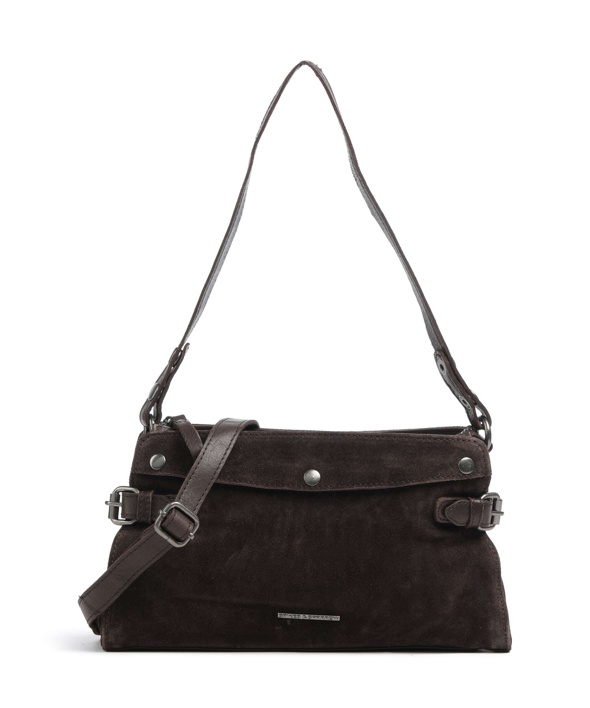 Spikes & Sparrow Suede Mix Madelon Shoulder bag dark brown