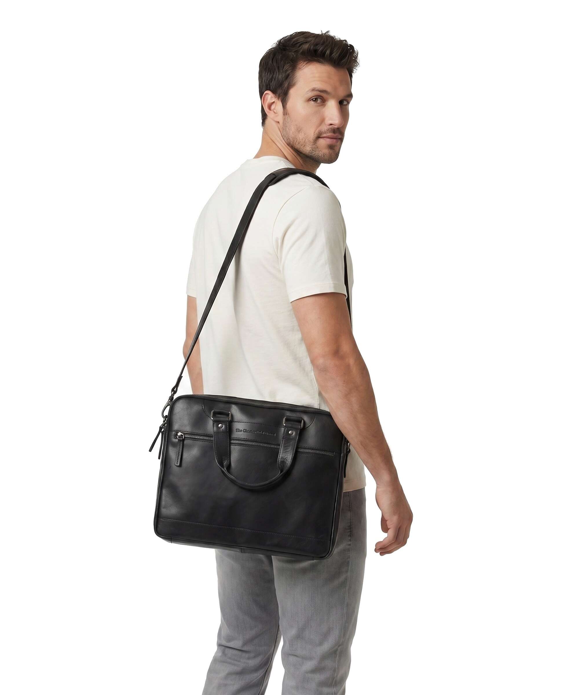 The Chesterfield Brand Wax Pull Up Cow Montara Laptop bag black