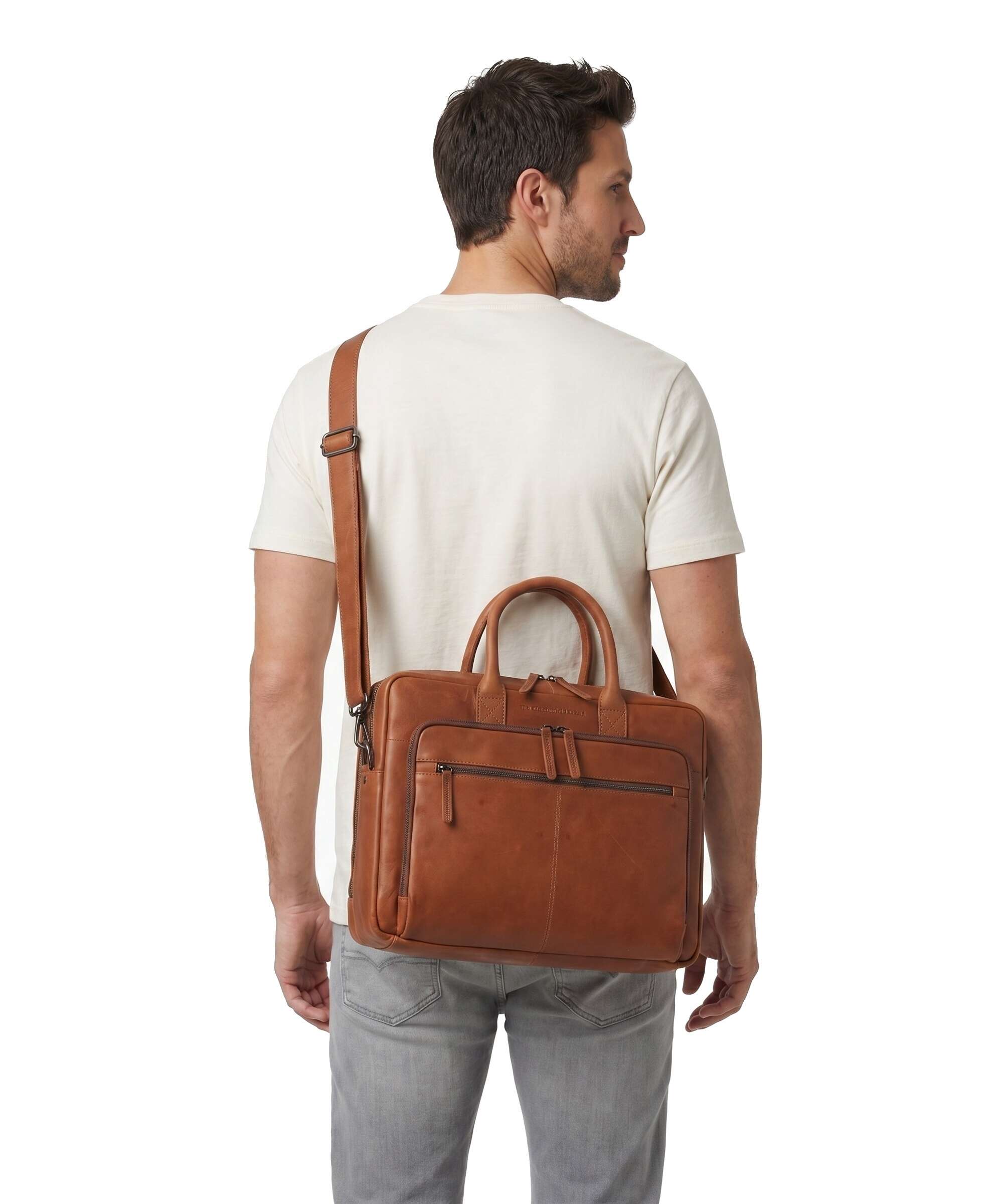 The Chesterfield Brand Wax Pull Up Cow Tacama Laptop bag cognac