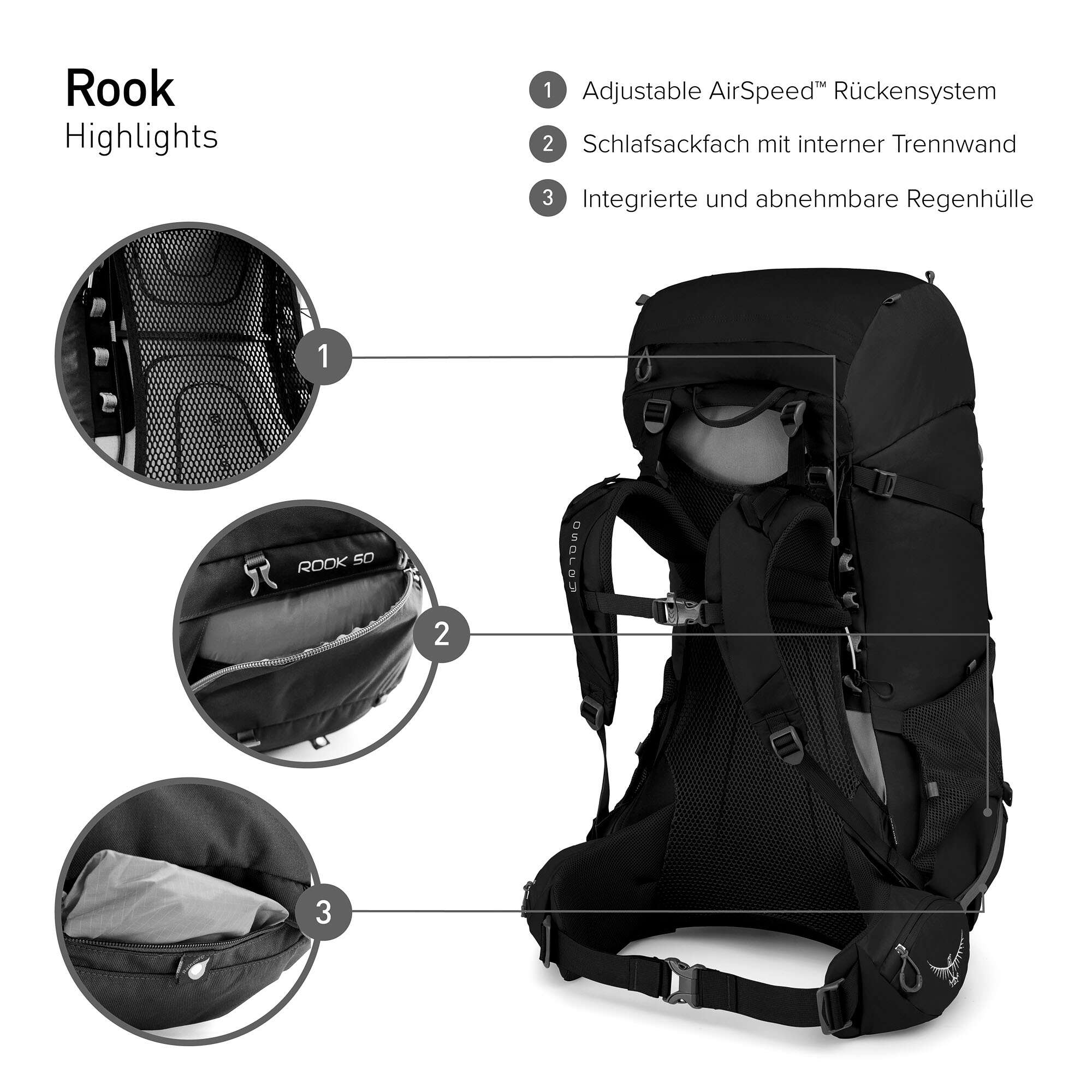 Osprey Rook 65 Trekking backpack dark charcoal/silver lining